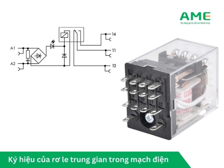 Ký hiệu của rơ le trung gian trong mạch điện