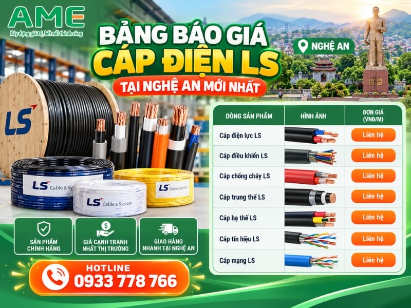 Bảng báo giá cáp điện LS tại Nghệ An mới nhất 2026 (Cập nhật từ Ame Group) Bảng báo giá cáp điện LS tại Nghệ An mới nhất 2026 (Cập nhật từ Ame Group)